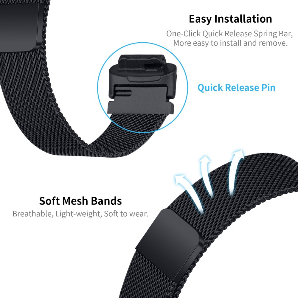 Vildt Flot Metal Rem passer til Fitbit Inspire 3 - Sort#serie_031