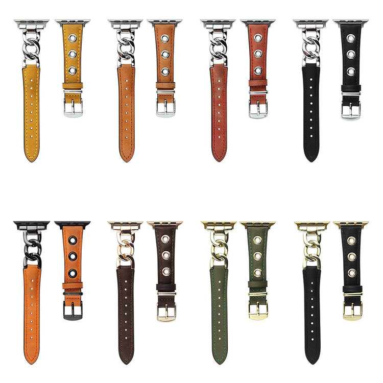 Kønt Metal Og Kunstlæder Universal Rem passer til Apple Smartwatch - Brun#serie_2