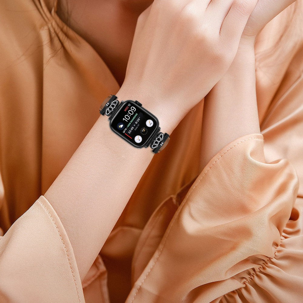 Flot Kunstlæder Og Rhinsten Universal Rem passer til Apple Smartwatch - Brun#serie_6