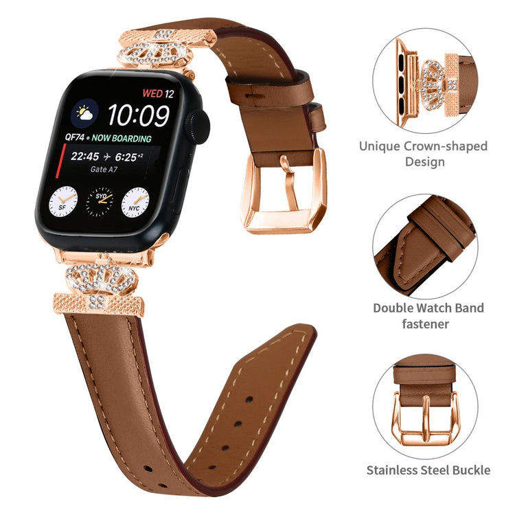 Solid Kunstlæder Og Rhinsten Universal Rem passer til Apple Smartwatch - Brun#serie_6