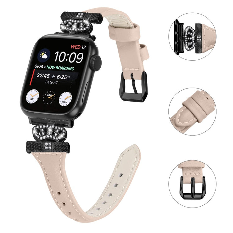 Sejt Kunstlæder Og Rhinsten Universal Rem passer til Apple Smartwatch - Hvid#serie_5
