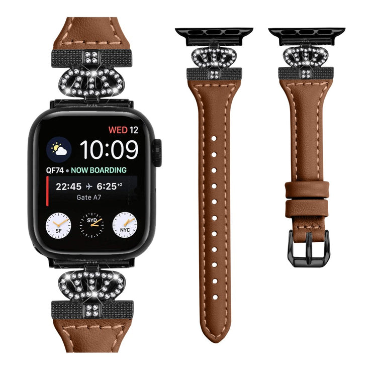 Sejt Kunstlæder Og Rhinsten Universal Rem passer til Apple Smartwatch - Brun#serie_6
