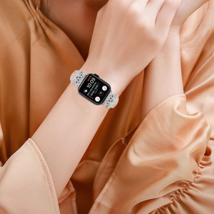 Flot Kunstlæder Og Rhinsten Universal Rem passer til Apple Smartwatch - Hvid#serie_5