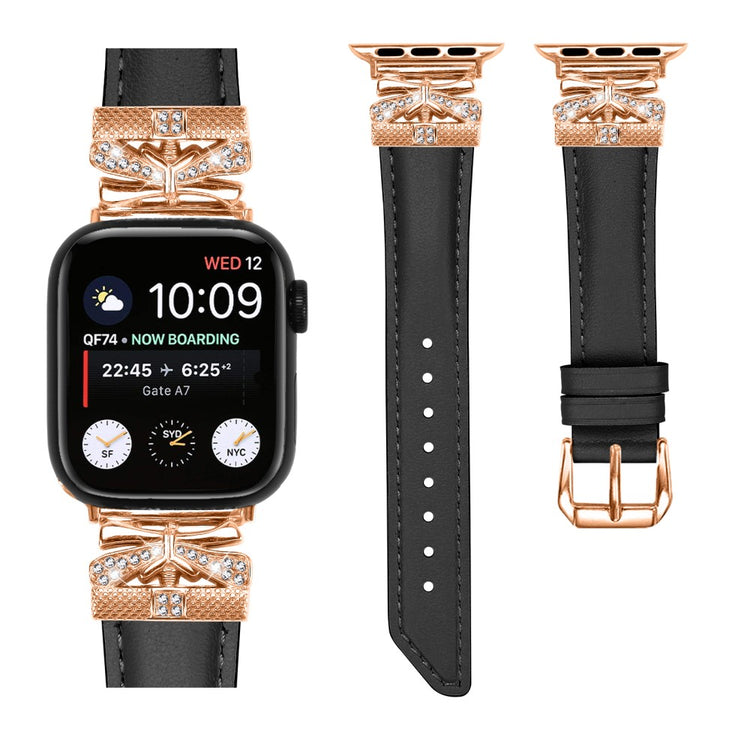 Solid Kunstlæder Og Rhinsten Universal Rem passer til Apple Smartwatch - Sort#serie_1
