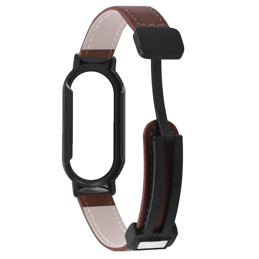 Xiaomi Smart Band 8 / Smart Band 8 NFC Leather Watch Band Magnetic Buckle Strap with Watch Case / Screen Protector - Coffee#serie_2