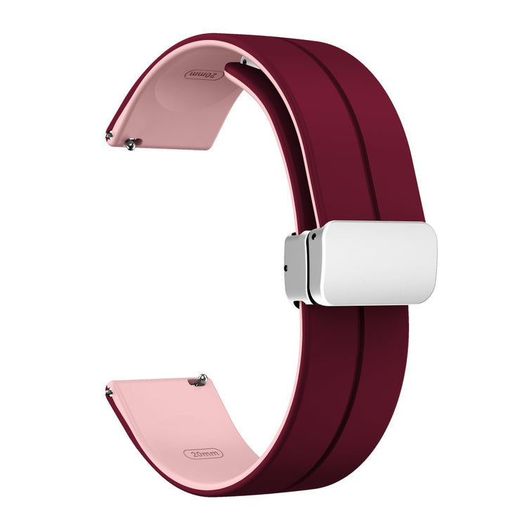 20mm Universal dual color silicone strap in silver buckle - Wine Red / Pink#serie_8