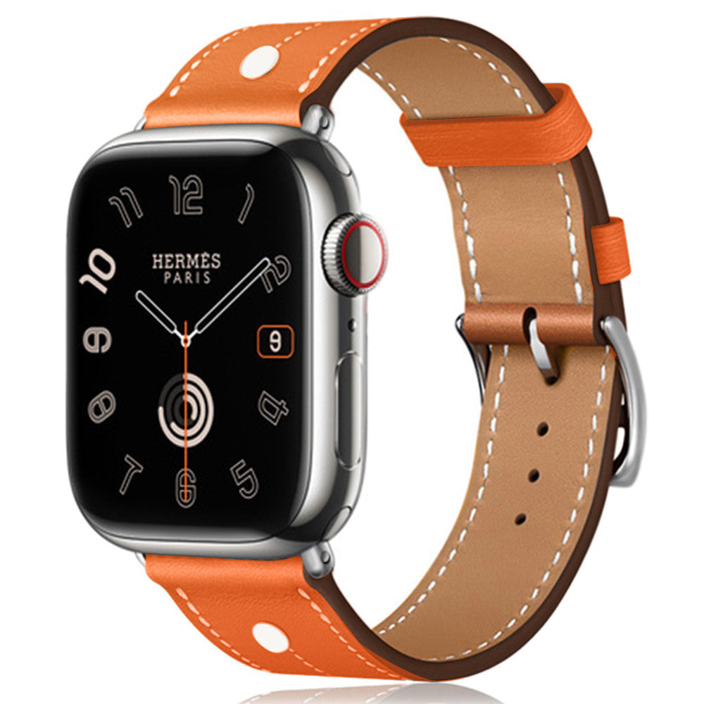 Apple Watch 49mm / 45mm / 44mm / 42mm Genuine Cow Leather Band Rivet Decor Strap - Orange#serie_2