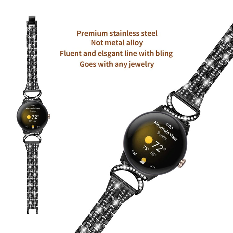 Meget Cool Metal Og Rhinsten Rem passer til Google Pixel Watch - Sort#serie_1