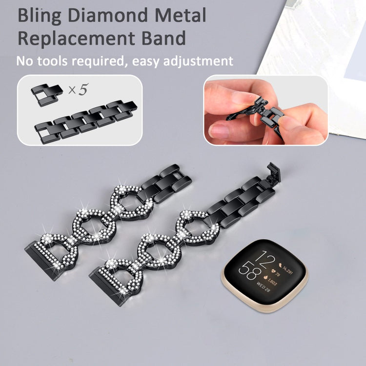 Metal Og Rhinsten Universal Rem passer til Fitbit Sense 2 / Fitbit Versa 4 - Sort#serie_1