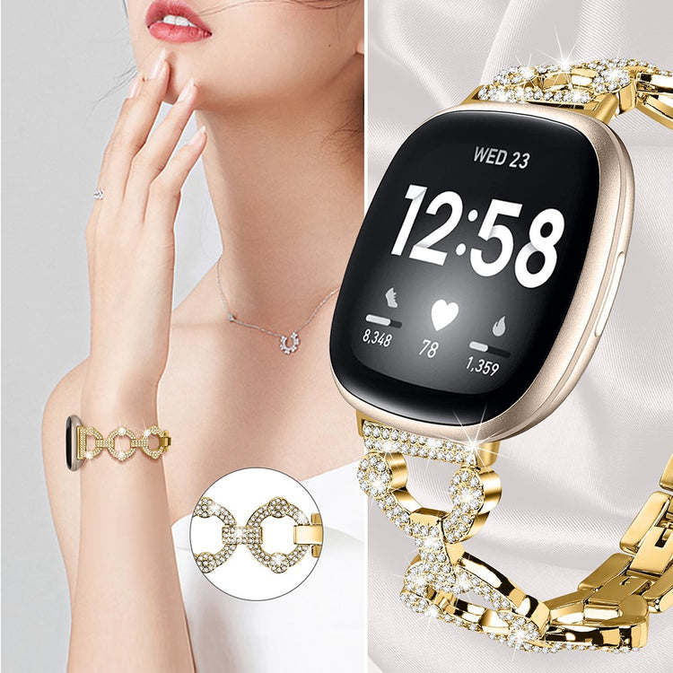 Metal Og Rhinsten Universal Rem passer til Fitbit Sense 2 / Fitbit Versa 4 - Guld#serie_2