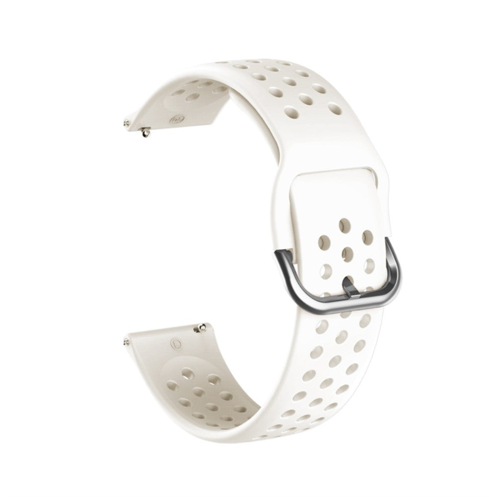22mm Universal round hole style silicone watch strap - White / Silver Buckle#serie_1