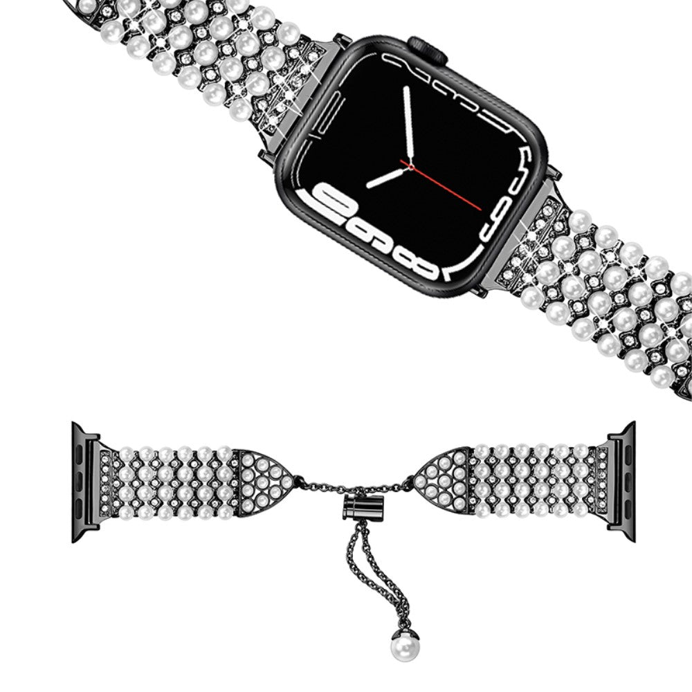 Stilfuld Apple Watch Series 7 45mm Metal og Rhinsten Rem - Sort#serie_1
