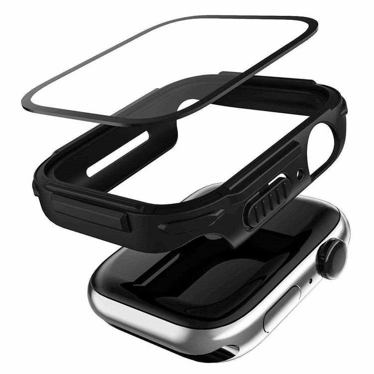 Rigtigt Fint Apple Watch Series 7 45mm Cover med Skærmbeskytter i Plastik og Hærdet Glas - Sølv#serie_7