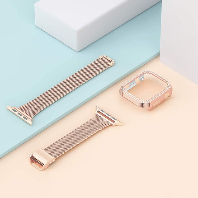 Apple Watch Series 8 (45mm) / Apple Watch Series 7 45mm Metal, Plastik og Rhinsten Rem - Pink#serie_2