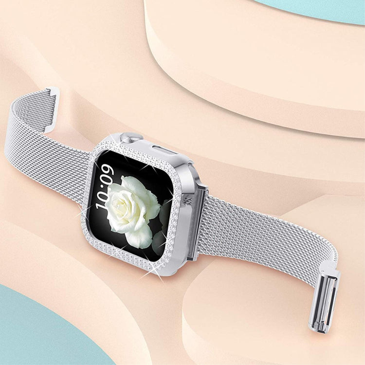 Apple Watch Series 8 (45mm) / Apple Watch Series 7 45mm Metal, Plastik og Rhinsten Rem - Sølv#serie_3