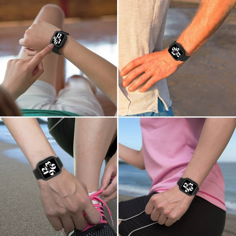 Apple Watch Series 8 (45mm) / Apple Watch Series 7 45mm Plastik Rem med Cover og Hærdet Glas - Sort#serie_1