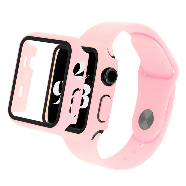 Apple Watch Series 8 (45mm) / Apple Watch Series 7 45mm Plastik Rem med Cover og Hærdet Glas - Pink#serie_11