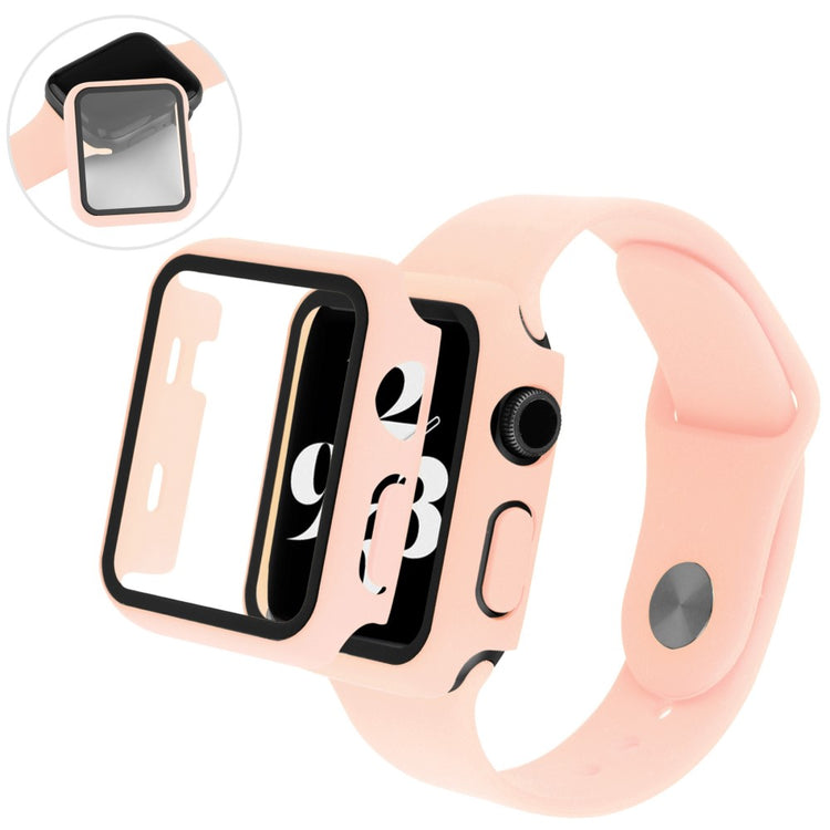 Apple Watch Series 8 (45mm) / Apple Watch Series 7 45mm Plastik Rem med Cover og Hærdet Glas - Pink#serie_9