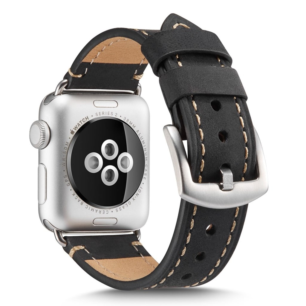 Rigtigt sejt Apple Watch Series 4 44mm Ægte læder Rem - Sort#serie_1