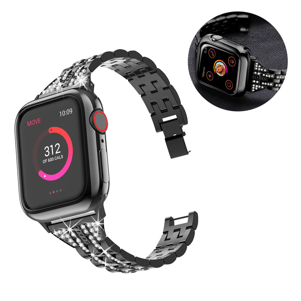 Apple Watch Series 5 44mm / Apple Watch 44mm Metal og Rhinsten Rem - Sort#serie_1