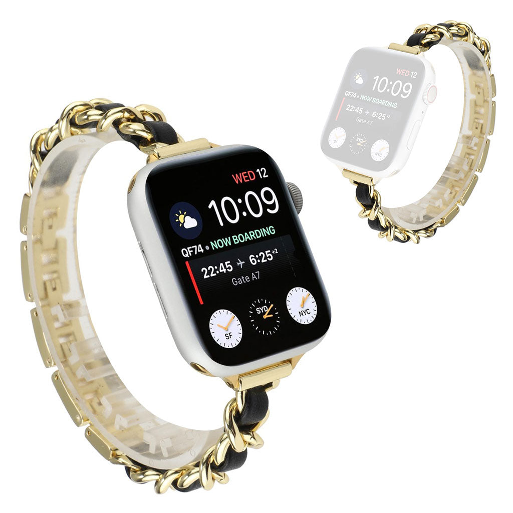 Stainless steel + leather watch band for Apple Watch Series 6 / 5 40mm - Black / Gold#serie_3