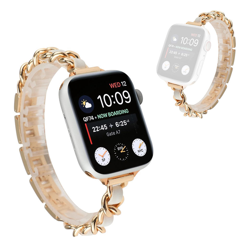 Stainless steel + leather watch band for Apple Watch Series 6 / 5 40mm - Rose Gold / White#serie_4