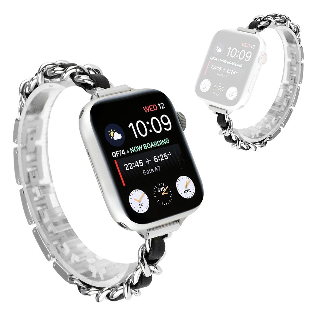 Stainless steel + leather watch band for Apple Watch Series 6 / 5 40mm - Silver / Black#serie_8