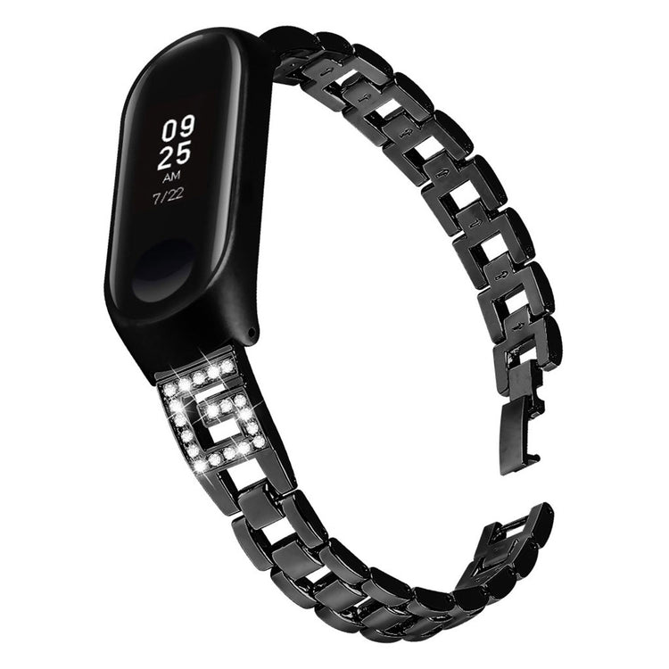 Xiaomi Mi Band 3 / Xiaomi Mi Smart Band 4 Metal og Rhinsten Rem - Sort#serie_1