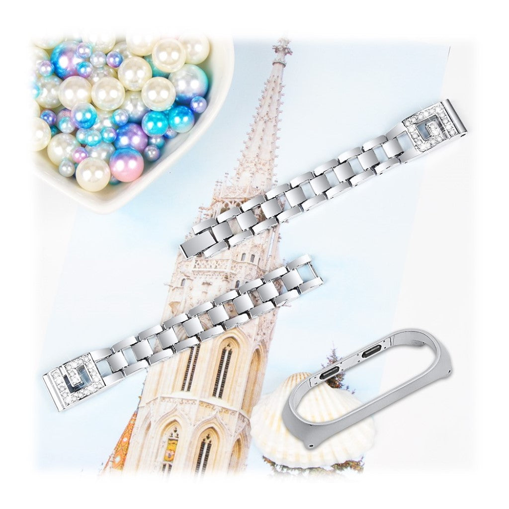 Xiaomi Mi Band 3 / Xiaomi Mi Smart Band 4 Metal og Rhinsten Rem - Sølv#serie_2