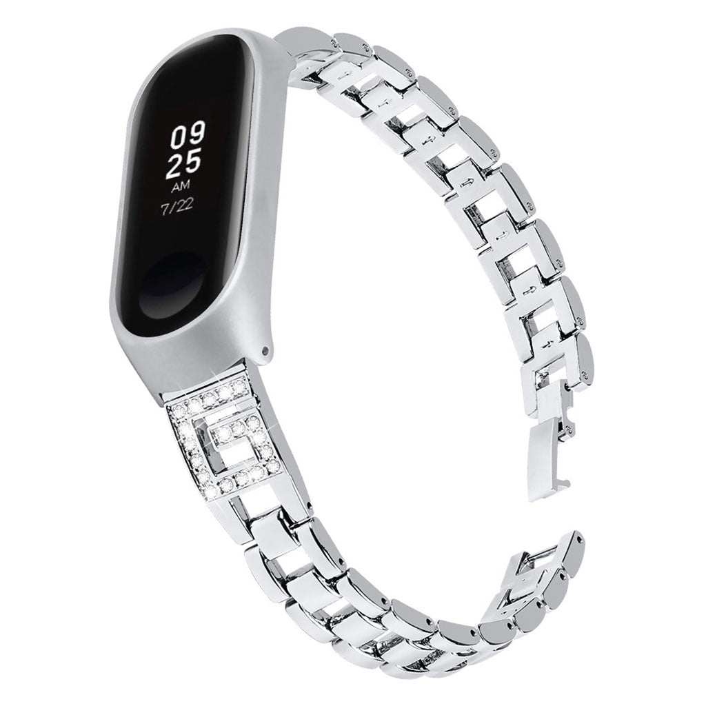 Xiaomi Mi Band 3 / Xiaomi Mi Smart Band 4 Metal og Rhinsten Rem - Sølv#serie_2