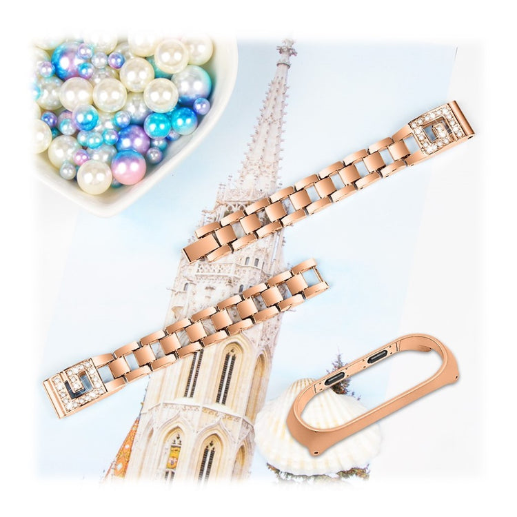 Xiaomi Mi Band 3 / Xiaomi Mi Smart Band 4 Metal og Rhinsten Rem - Pink#serie_3