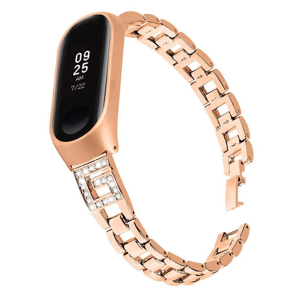 Xiaomi Mi Band 3 / Xiaomi Mi Smart Band 4 Metal og Rhinsten Rem - Pink#serie_3