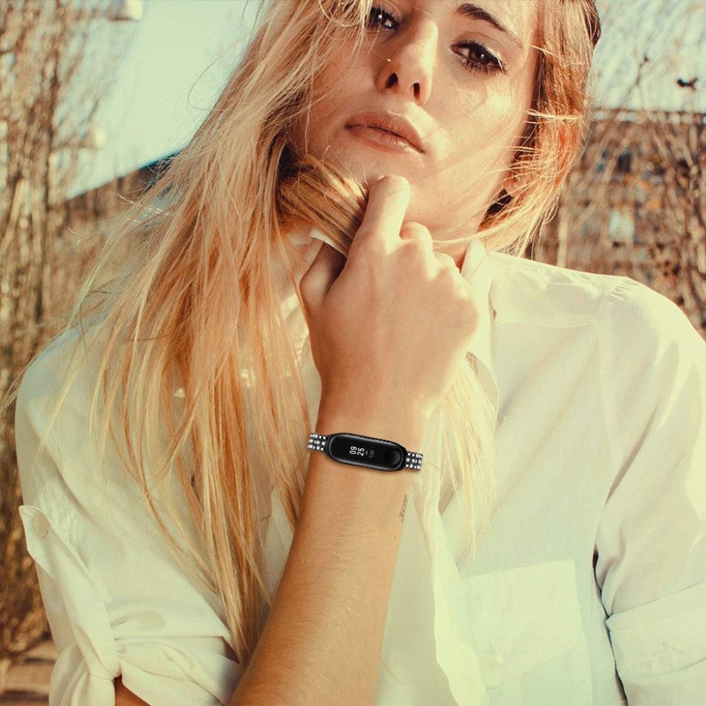 Xiaomi Mi Band 3 / Xiaomi Mi Smart Band 4 Metal og Rhinsten Rem - Sort#serie_1