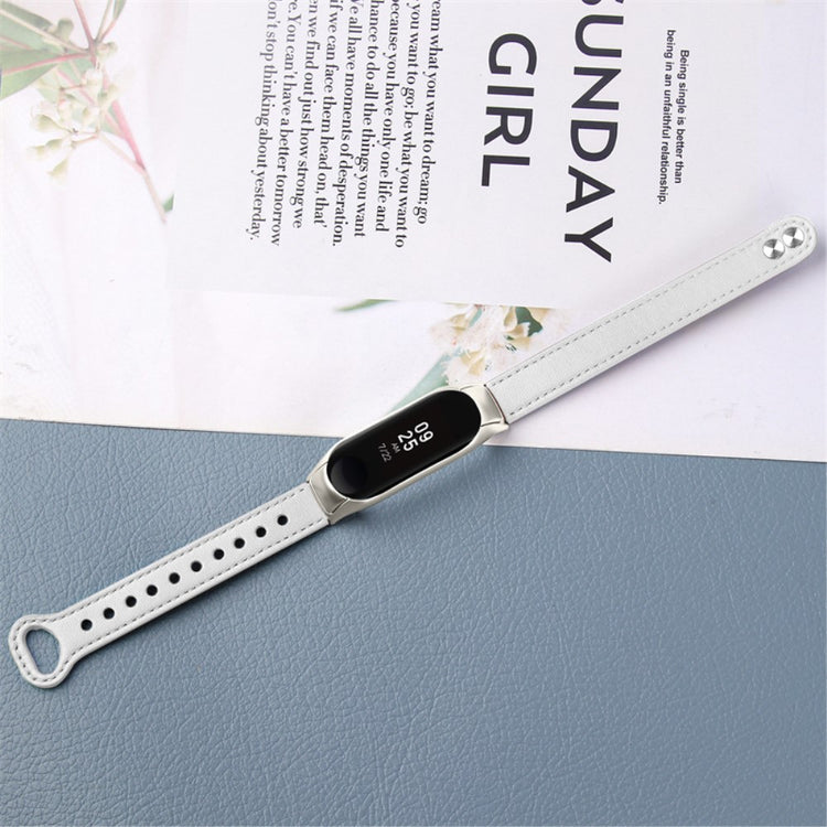 Xiaomi Mi Smart Band 4 / Xiaomi Mi Band 3 Ægte læder Urrem - Hvid#serie_1
