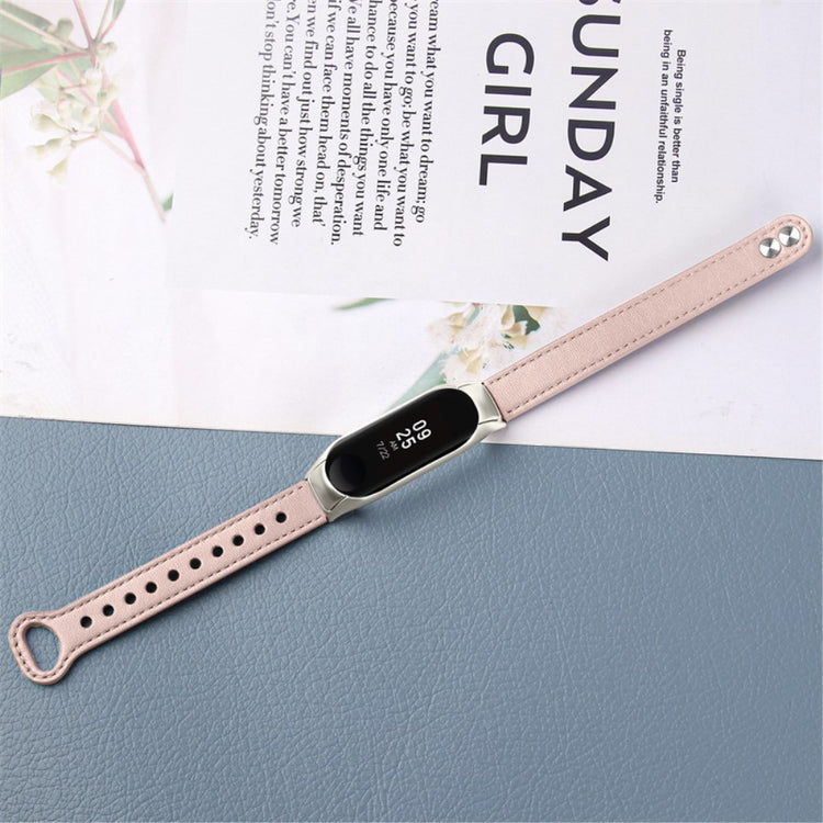 Xiaomi Mi Smart Band 4 / Xiaomi Mi Band 3 Ægte læder Urrem - Pink#serie_4