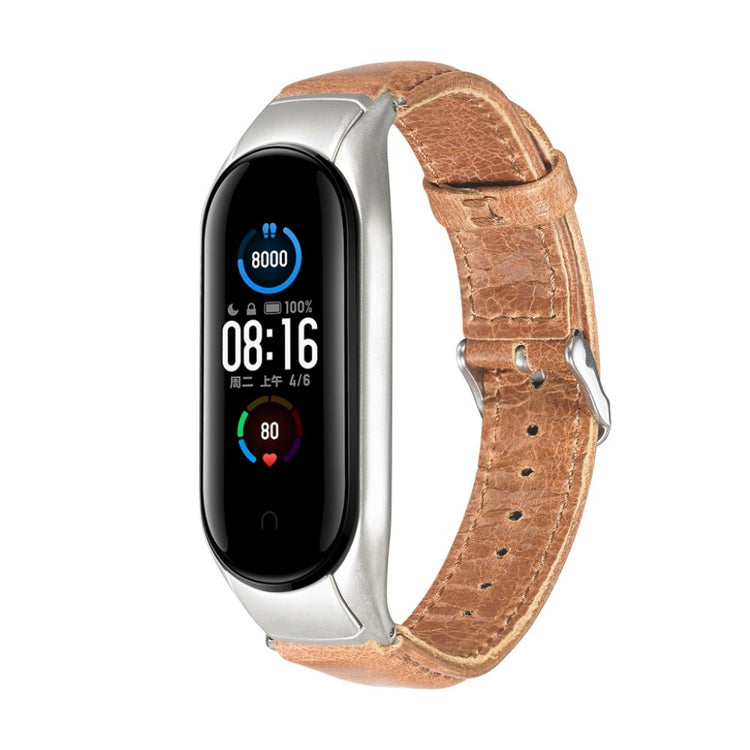 Meget fint Xiaomi Mi Band 5 Ægte læder Rem - Brun#serie_012