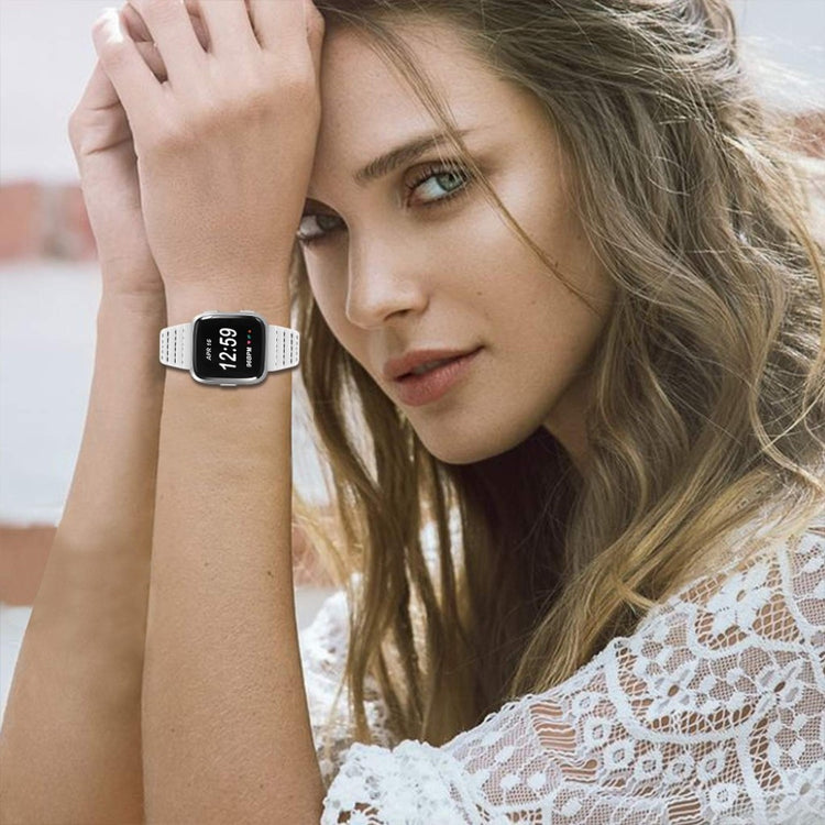 Kønt Fitbit Versa Lite Ægte læder Rem - Hvid#serie_2