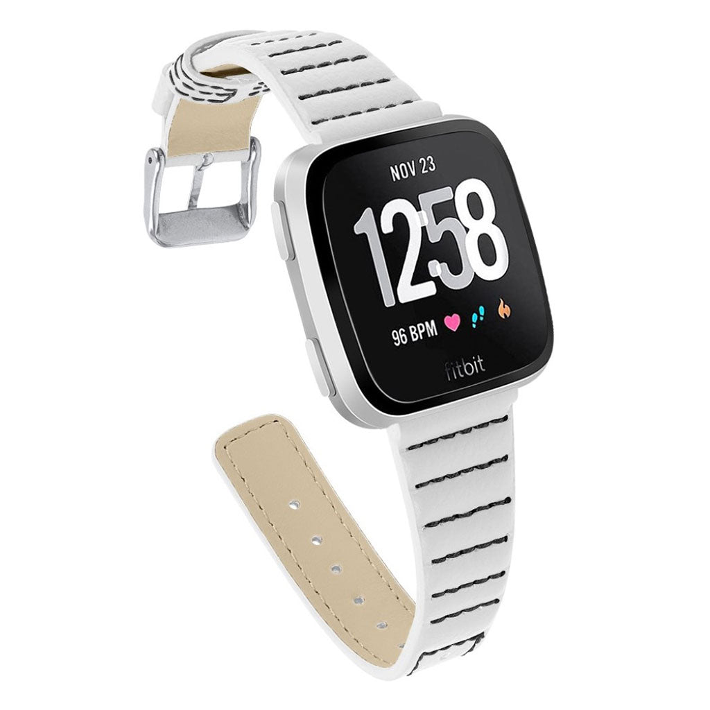 Kønt Fitbit Versa Lite Ægte læder Rem - Hvid#serie_2