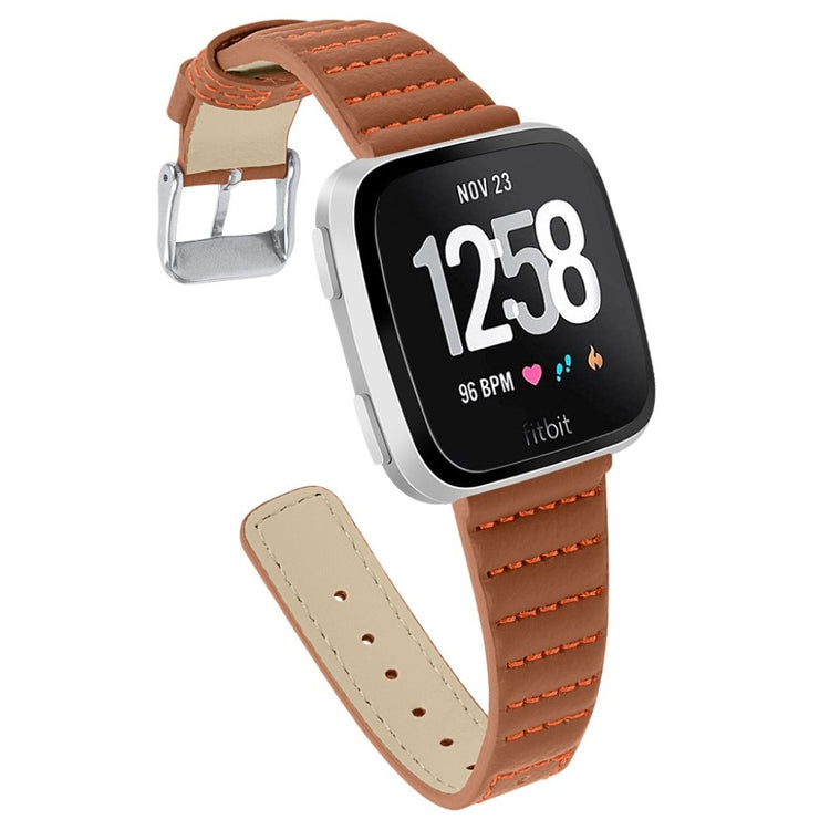 Kønt Fitbit Versa Lite Ægte læder Rem - Brun#serie_4