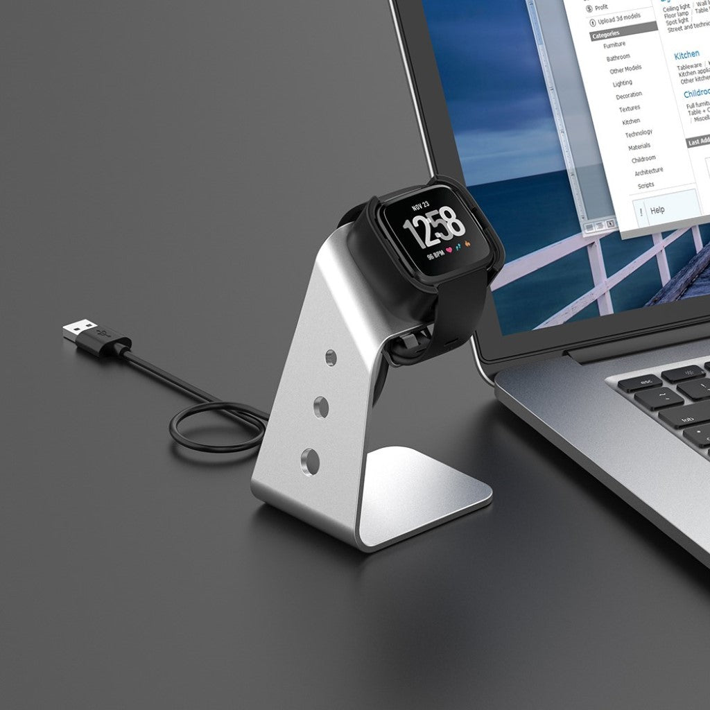 Metal Fitbit Versa Lite Ladestation - Sølv#serie_2