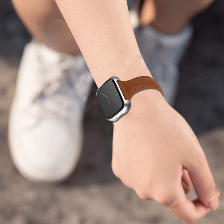 Mega pænt Fitbit Versa 2 / Fitbit Versa Lite Ægte læder Rem - Brun#serie_10