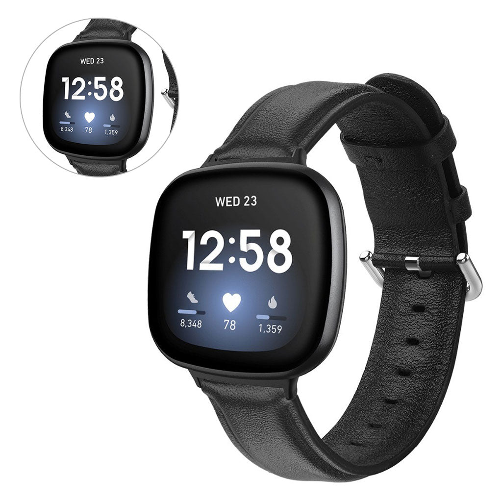 Eminent Fitbit Versa 3 / Fitbit Sense Ægte læder Rem - Sort#serie_1