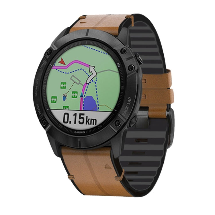Garmin Fenix 6 / Garmin Fenix 5 Ægte læder og Silikone Rem - Brun#serie_1