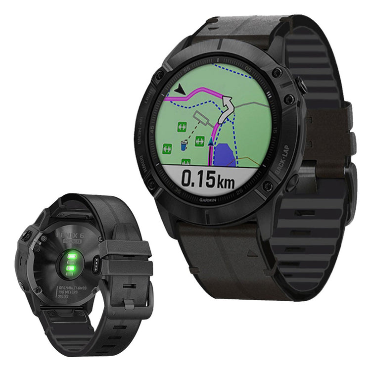 Garmin Fenix 6 / Garmin Fenix 5 Ægte læder og Silikone Rem - Sort#serie_3