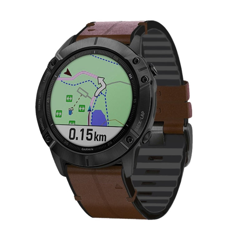 Garmin Fenix 6 / Garmin Fenix 5 Ægte læder og Silikone Rem - Brun#serie_4