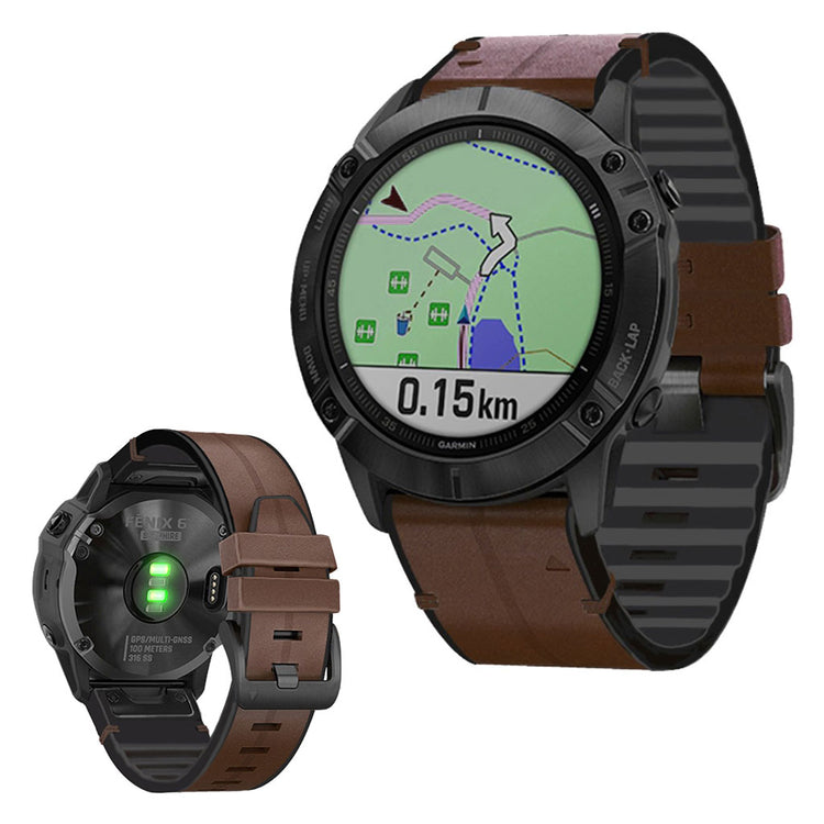 Garmin Fenix 6 / Garmin Fenix 5 Ægte læder og Silikone Rem - Brun#serie_4