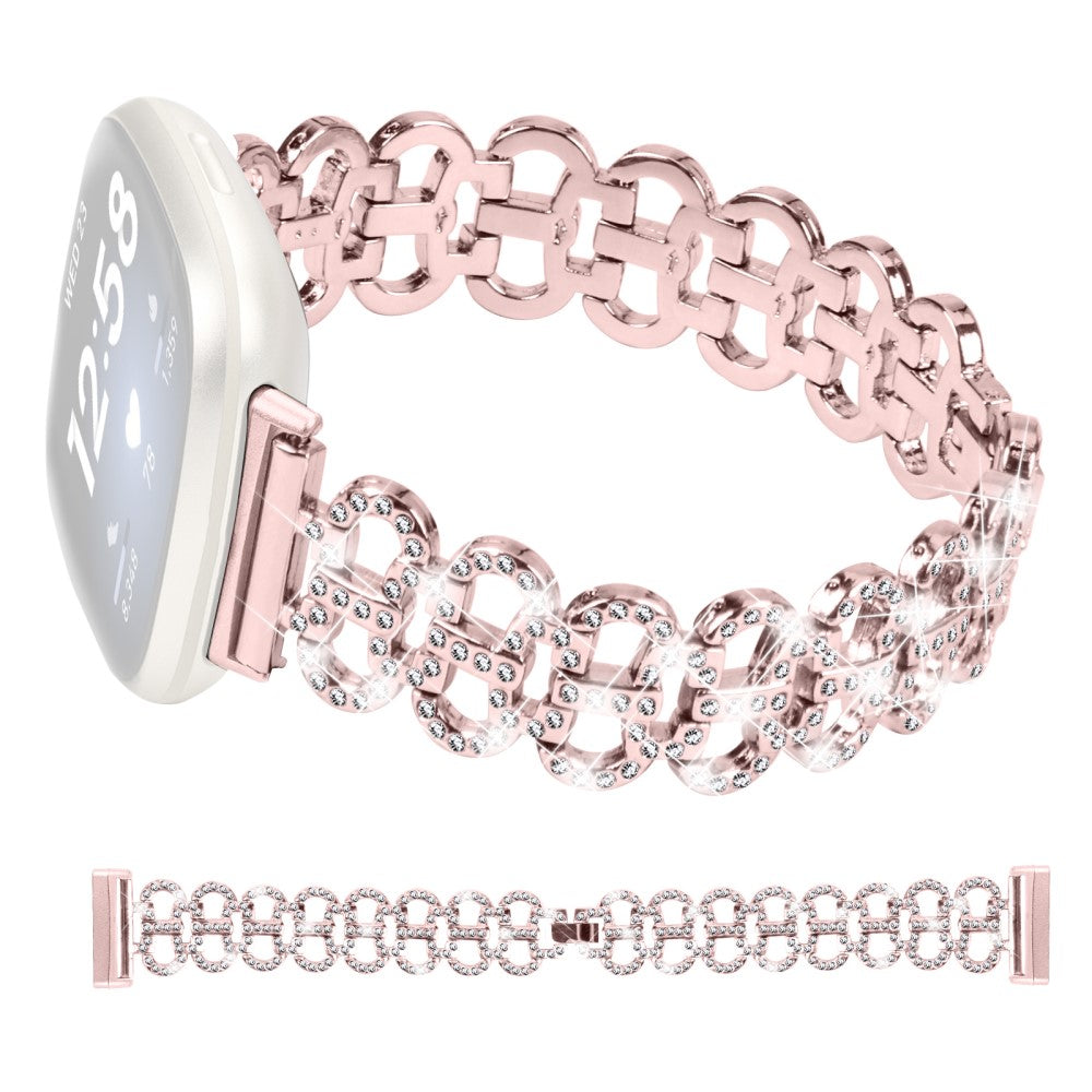 Fitbit Versa 3 / Sense Smart Watch band Alloy Metal Wrist Strap with Rhinestone - Pink#serie_153