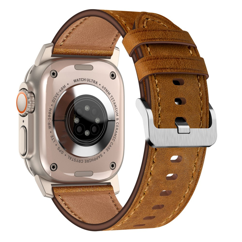 Apple Watch Series 49mm - 45mm - 44mm - 42mm Genuine Cow Leather Band - Titanium Connector+Red Brown#serie_4