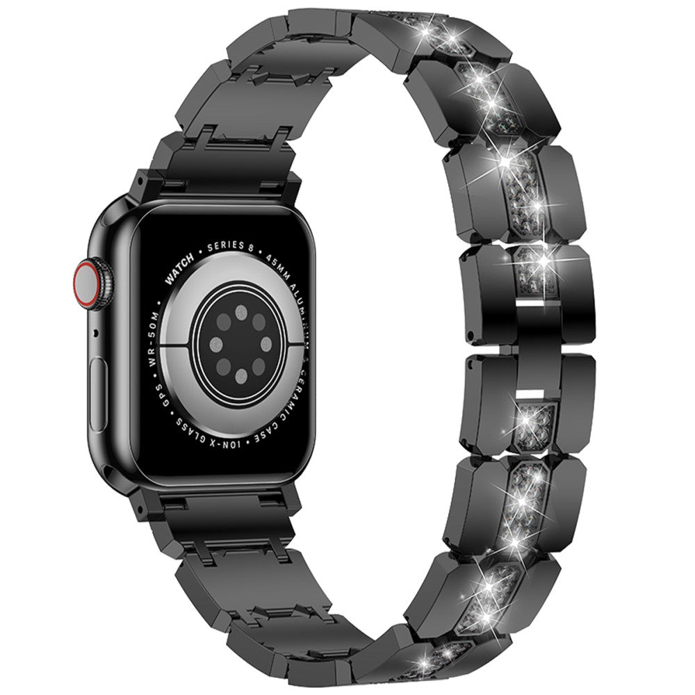 Apple Watch Series 41mm - 40mm - 38mm Stylish Rhinestones Decor Zinc Alloy Watch Band - Black#serie_3