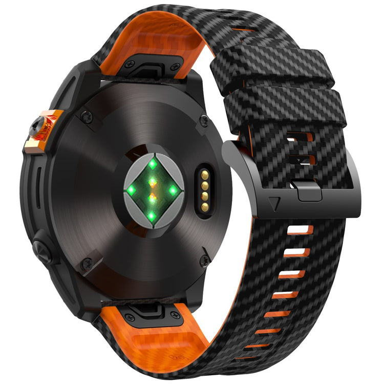 Garmin Fenix 7X Quickfit 26mm Carbon Fiber Texture Watch Strap Adjustable Silicone Band - Black+Orange#serie_4